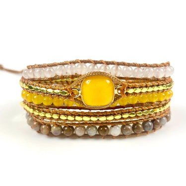 BOHO Yellow Jade Beaded Wrap Bracelet